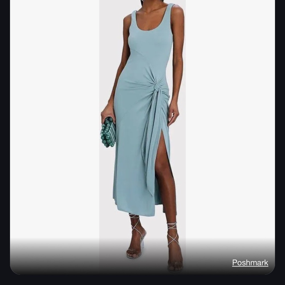 Cinq à Sept Blue Sheath Midi Dress Tie Front Slit